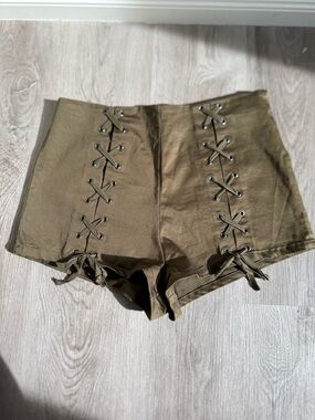 Forever 21 Olive Lace-Up High-Waist Shorts